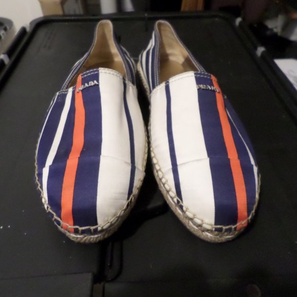 Prada Women's Calzature Donna Blue Stripe Espadrille Flats Size 40/US 9-9.5 - Picture 2 of 8